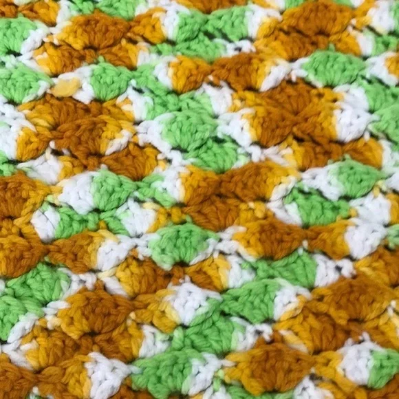 Green Orange White Crochet Knitted Afghan Blanket Handmade - Picture 2 of 3